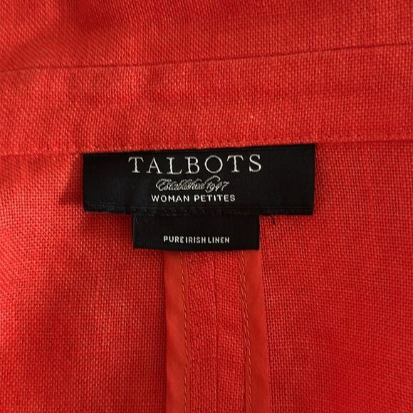 Talbots Women’s Irish Linen Open Front Jacket Orange Size XLP - Picture 5 of 9